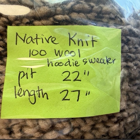 Native Wool Chunky Cable Knit Full Zip Hooded Fringe Cardigan Tan M/L Winter - Picture 6 of 6